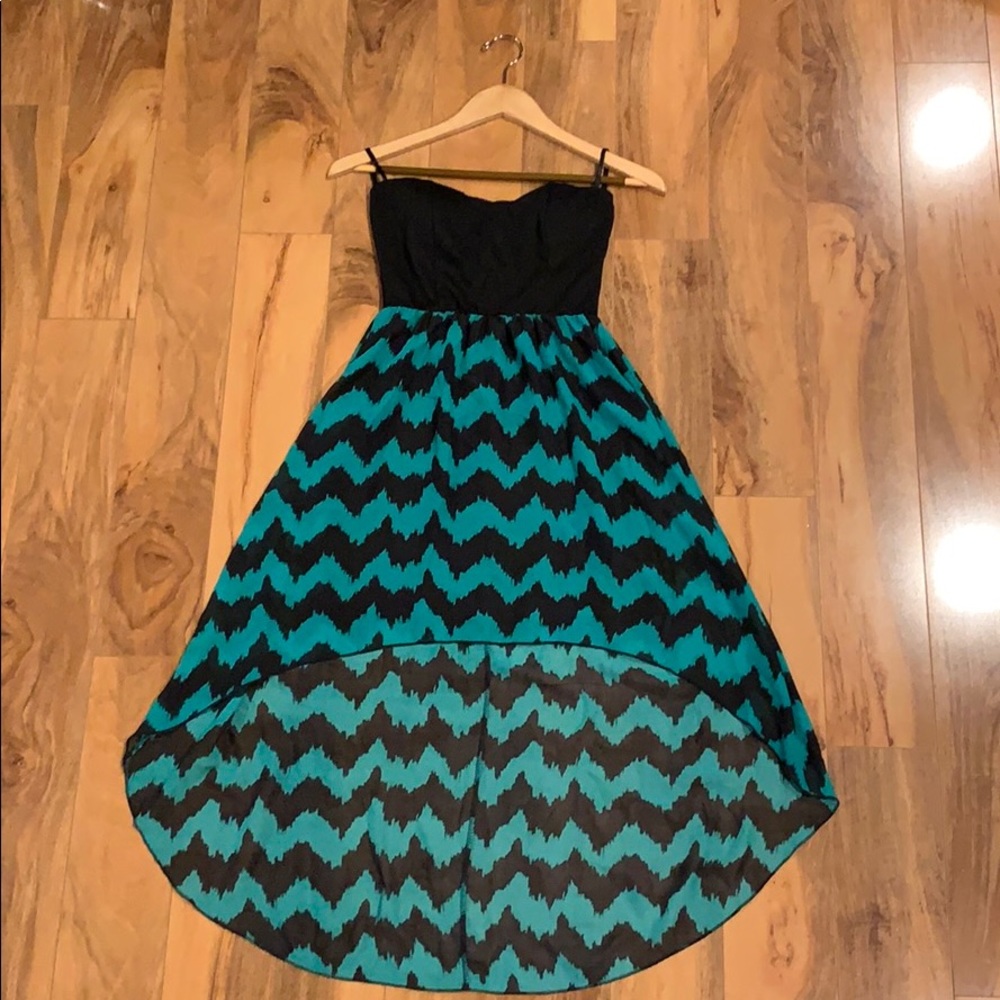 black and dark mint party dress
